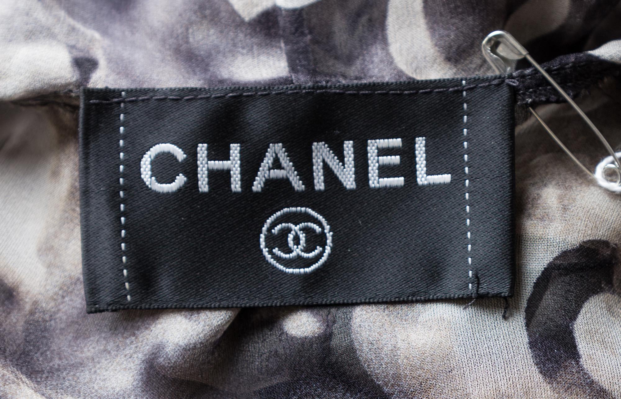A Chanel Black and Tan Silk Logo Print Gown, No Size.