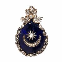DIAMOND AND ENAMEL SUN AND MOON BROOCH