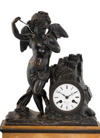 An Assembled French Marble and Bronze Five-Piece Clock Garniture
