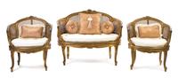 A Louis XV Style Giltwood Parlor Suite, Height of first 35 3/4 inches.