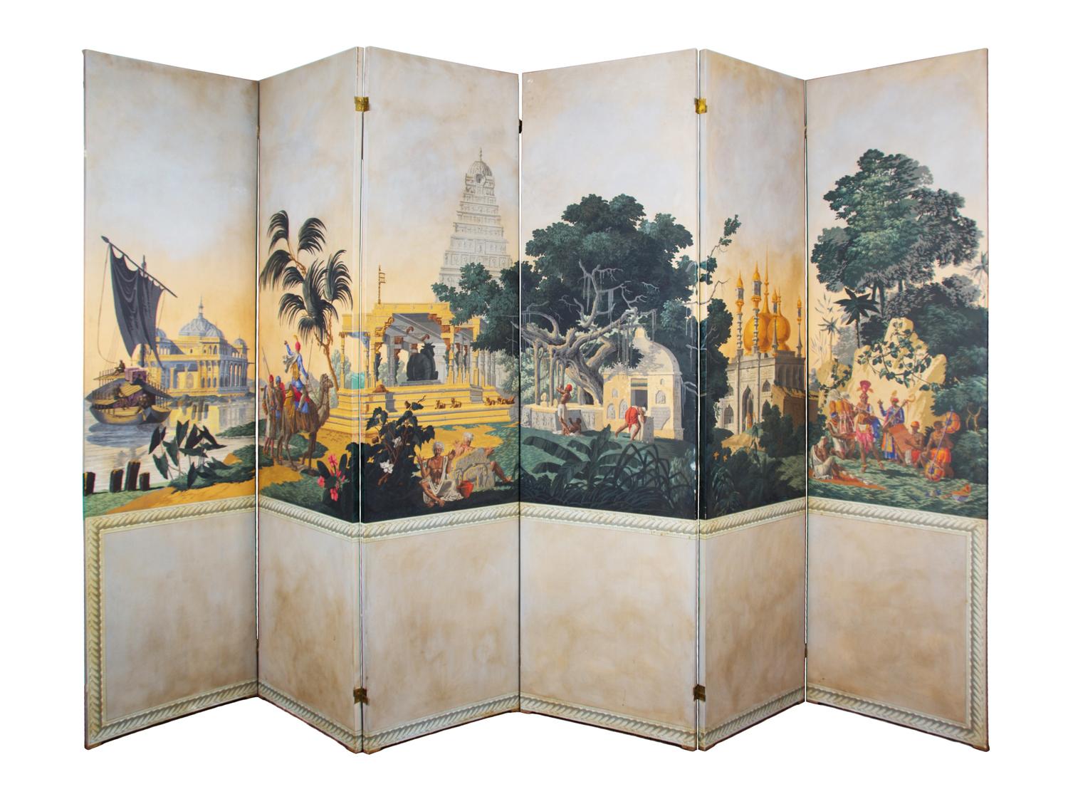 A Six-Panel Panoramic Zuber Wallpaper Panel Floor Screen — DESIGNED BY THEODORE TREYER FOR ZUBER ET CIE