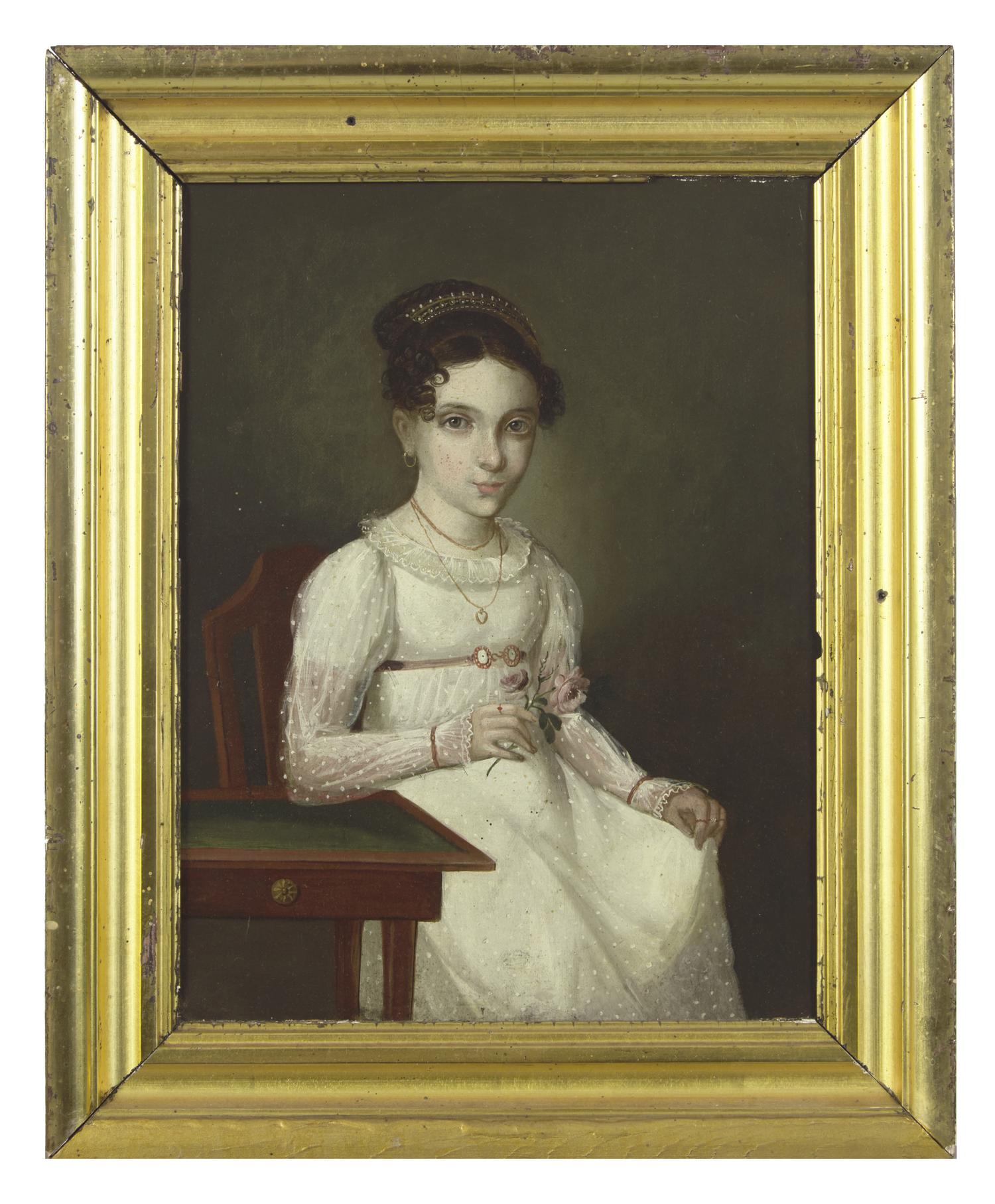 American School 19th Century, Portrait of a Young Lady Identified as Miss Altmayer of Mobile, AL , Circa 1815