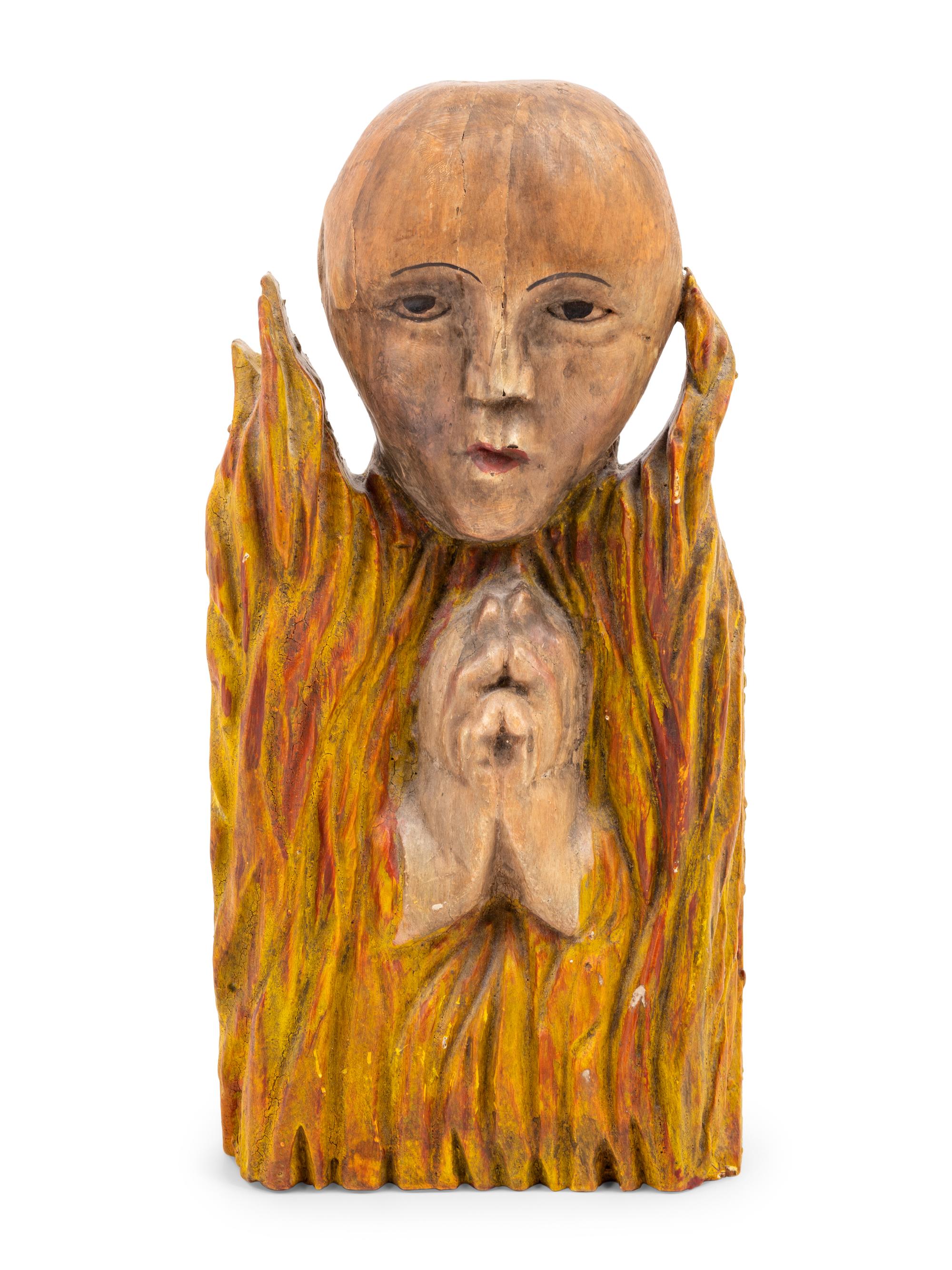 A Continental Painted Wood "Tortured Soul" Figure
