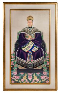 A Pair of Chinese Ancestor Portraits 63 1/2 x 33 1/4 inches (visible). — EARLY 20TH CENTURY