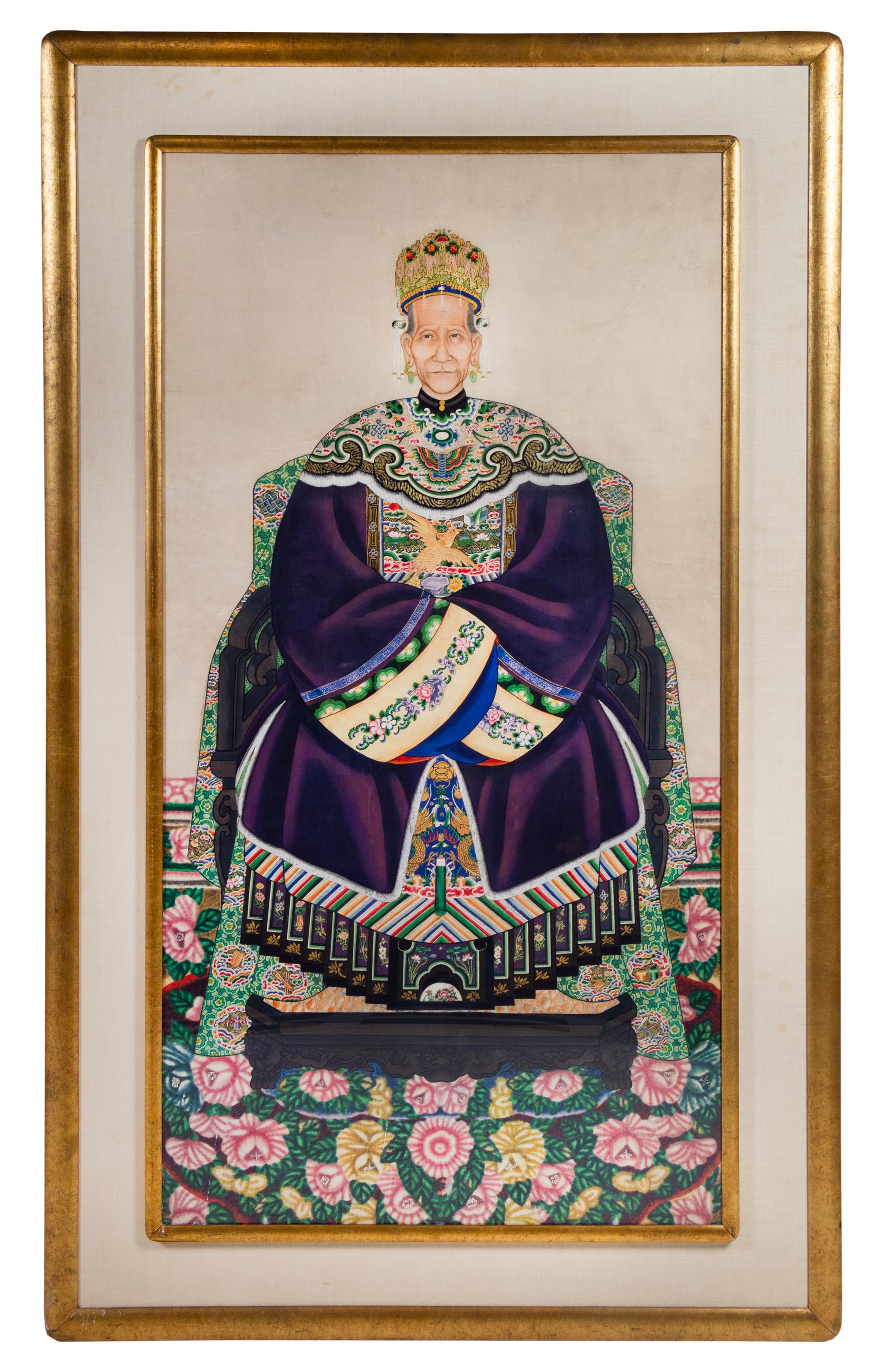 A Pair of Chinese Ancestor Portraits 63 1/2 x 33 1/4 inches (visible). — EARLY 20TH CENTURY