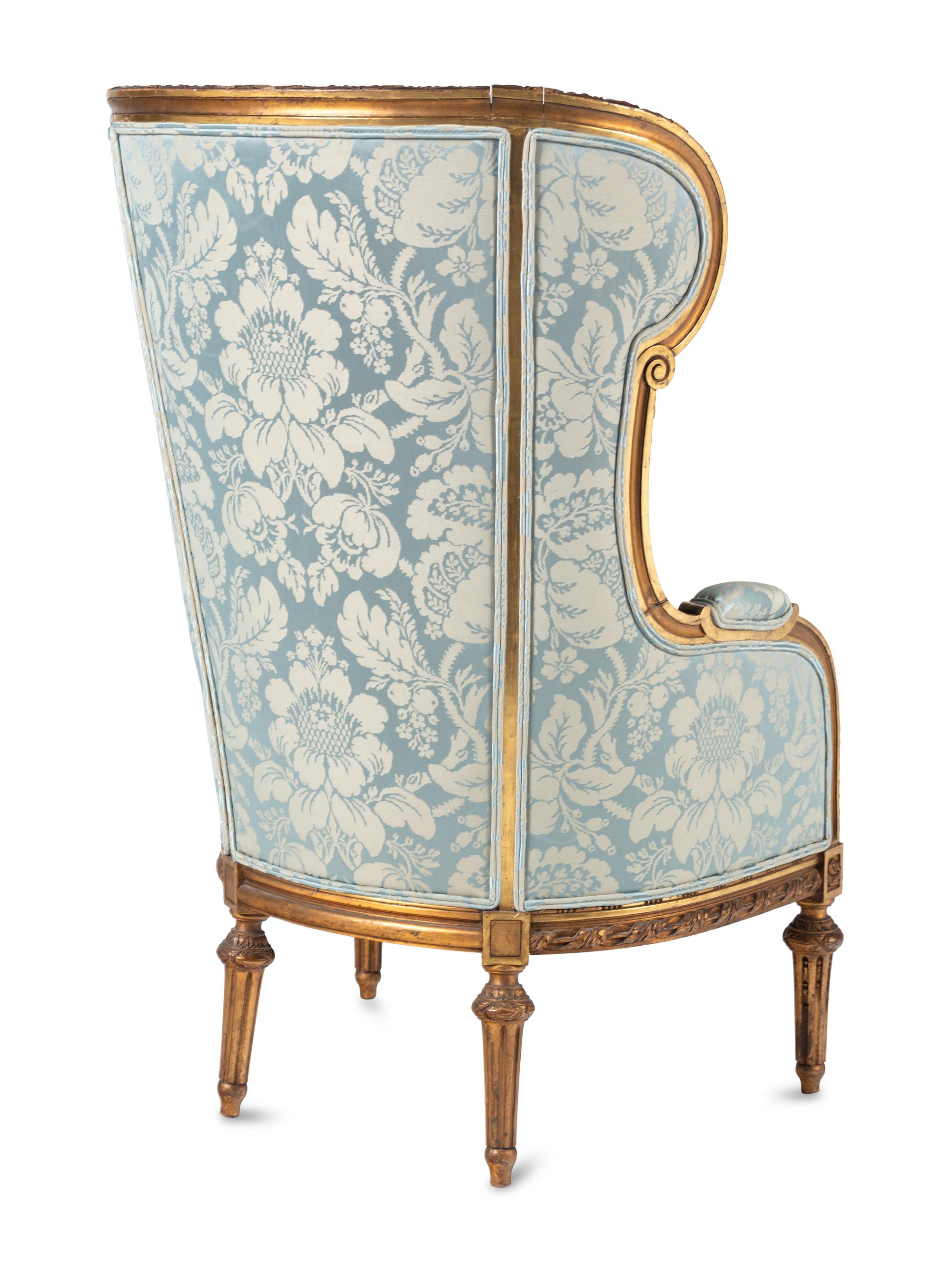 A Louis XVI Style Giltwood Bergère à Oreilles