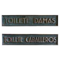 A Pair of Cast Brass and Chrome Toilete Signs 15.5" W x 3" H — Argentina, Early 20th Century