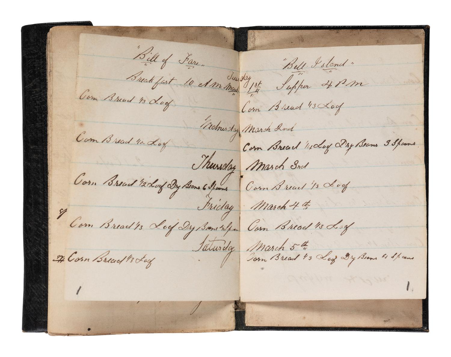 [CIVIL WAR]. Civil War diary identified to Samuel W. Armington, Co. D, 15th Massachusetts Volunteers, POW Bell Island, Richmond, VA.