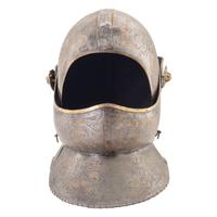 Reproduction of a 16th Century Close Helm with Etched and Gilt Decorations