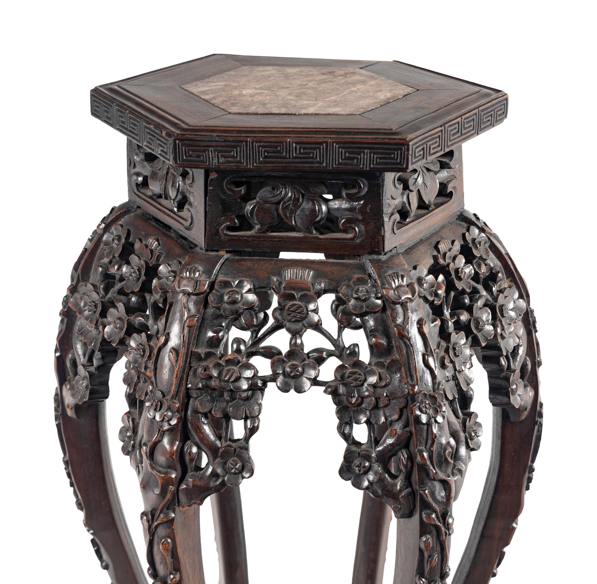 A Chinese Carved Hardwood Pedestal