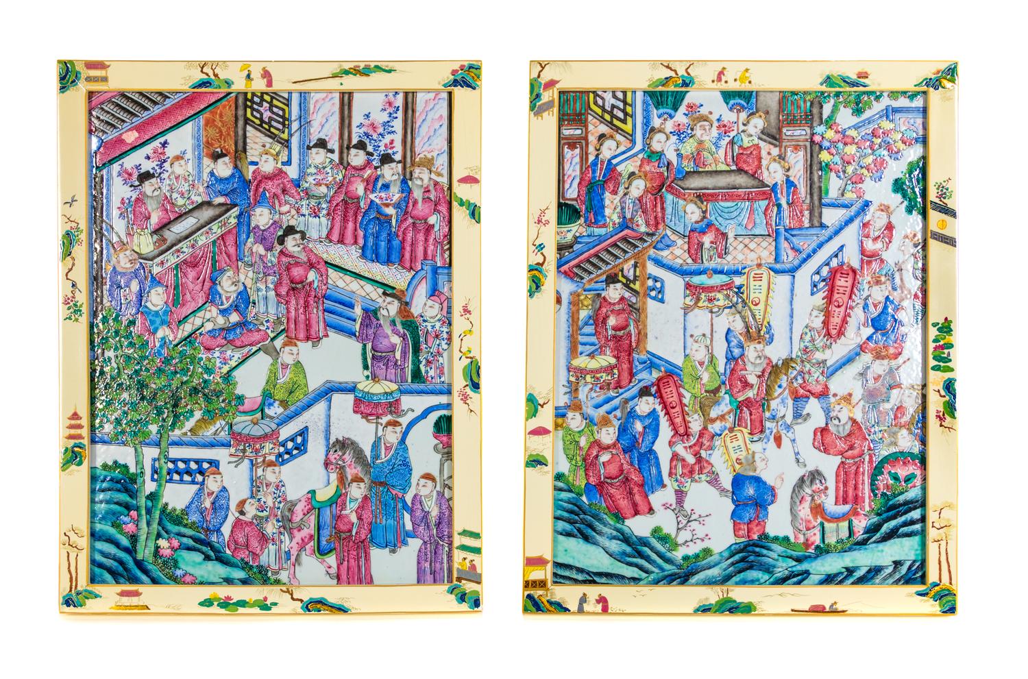 A Pair of Famille Rose Porcelain Plaques Height 18 1/4 x width 14 1/4 inches. — 19TH CENTURY