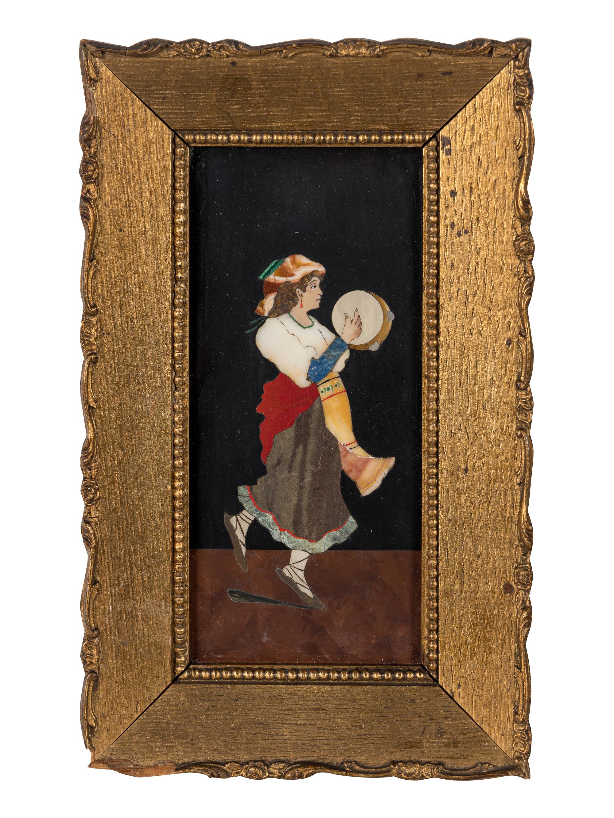 Three Framed Continental Pietra Dura Plaques Depicting Musicians