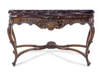 A Louis XV Style Carved Oak Marble-Top Console Table