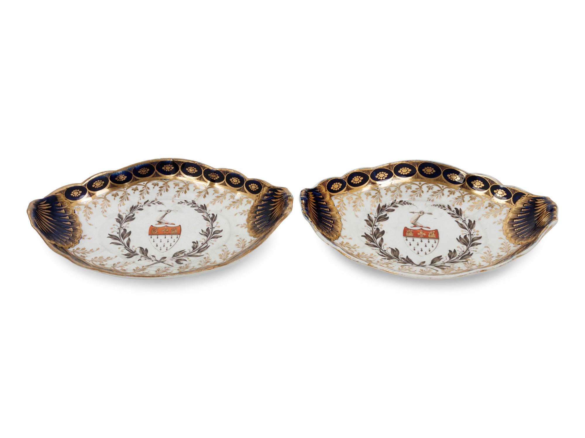 A Pair of Chamberlains Worcester Porcelain Armorial Dishes