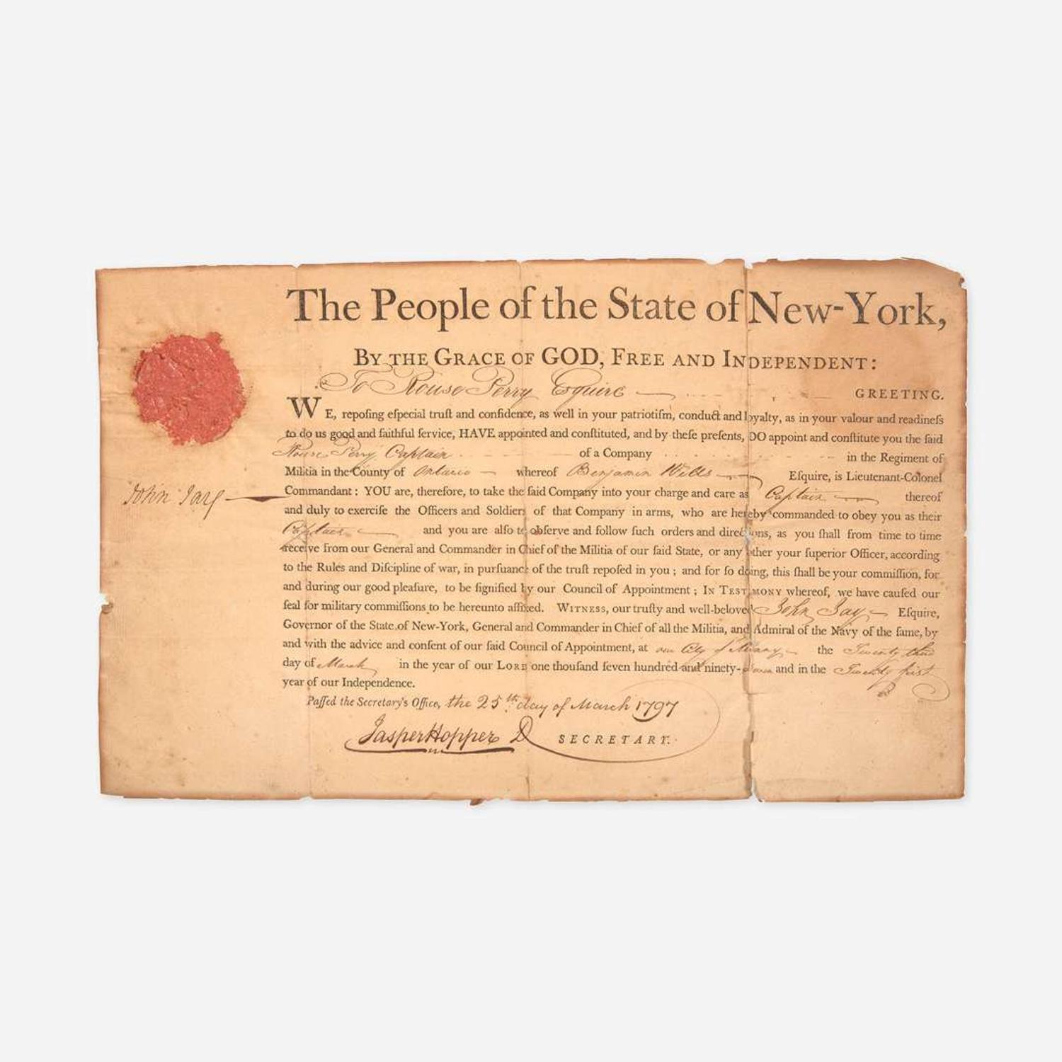 [Americana] Jay, John Signed Military Commission