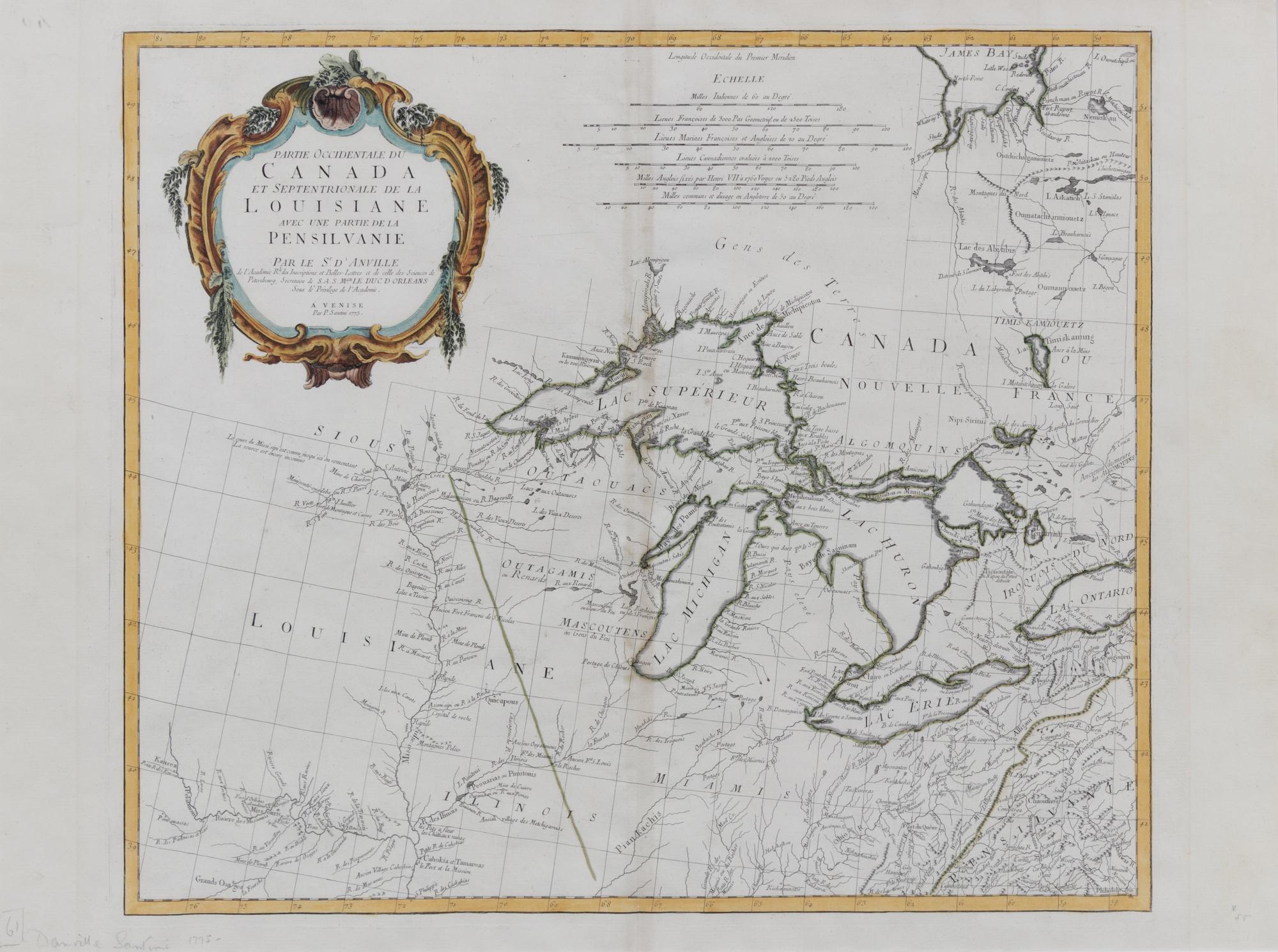 ANVILLE, Jean Baptiste Bourguignon d' (1697-1782) Partie occidentale du Canada et septentrionale de la Louisiane . Venice: Santini, 1775. (ETA #192)