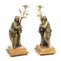 A Pair of Continental Gilt Bronze Figural Candlesticks Height 20 inches. — LATE 19TH CENTURY