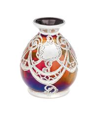 A Silver Overlay Glass Vase, manner of Loetz Height 3 inches.