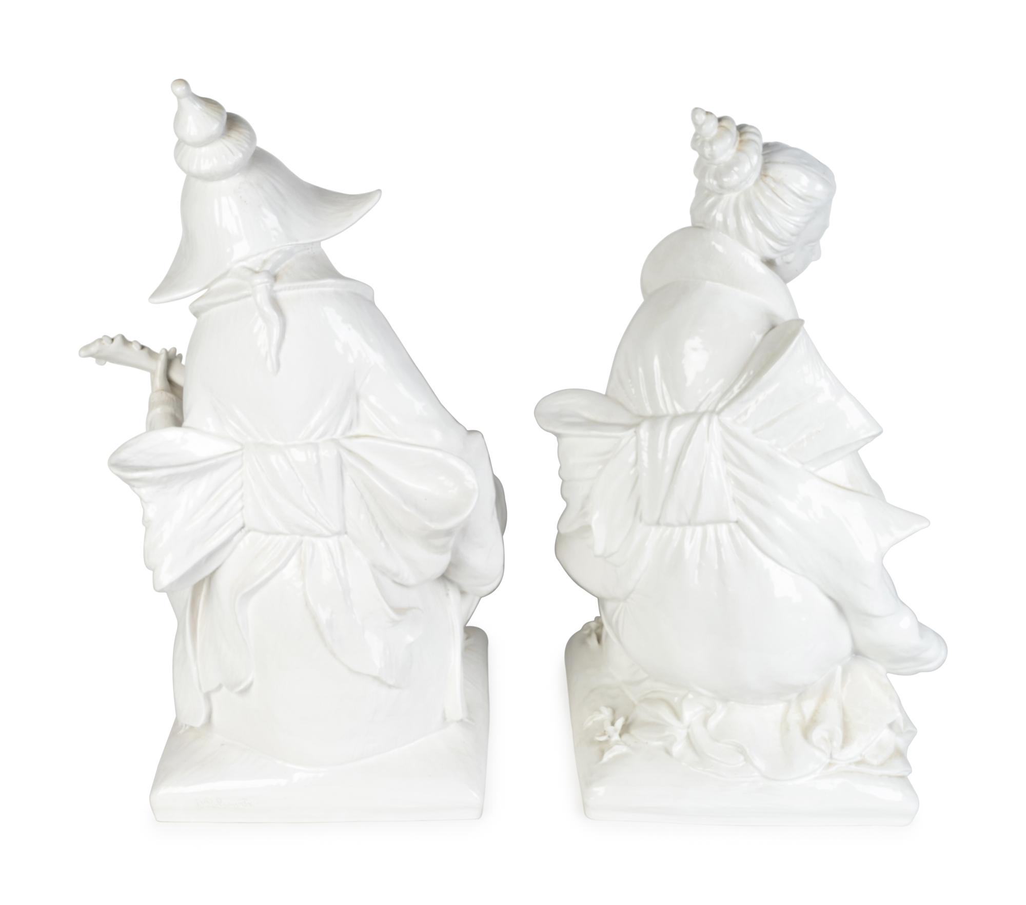 A Pair of Italian White Glazed Ceramic Chinoiserie Figures — 20TH CENTURY