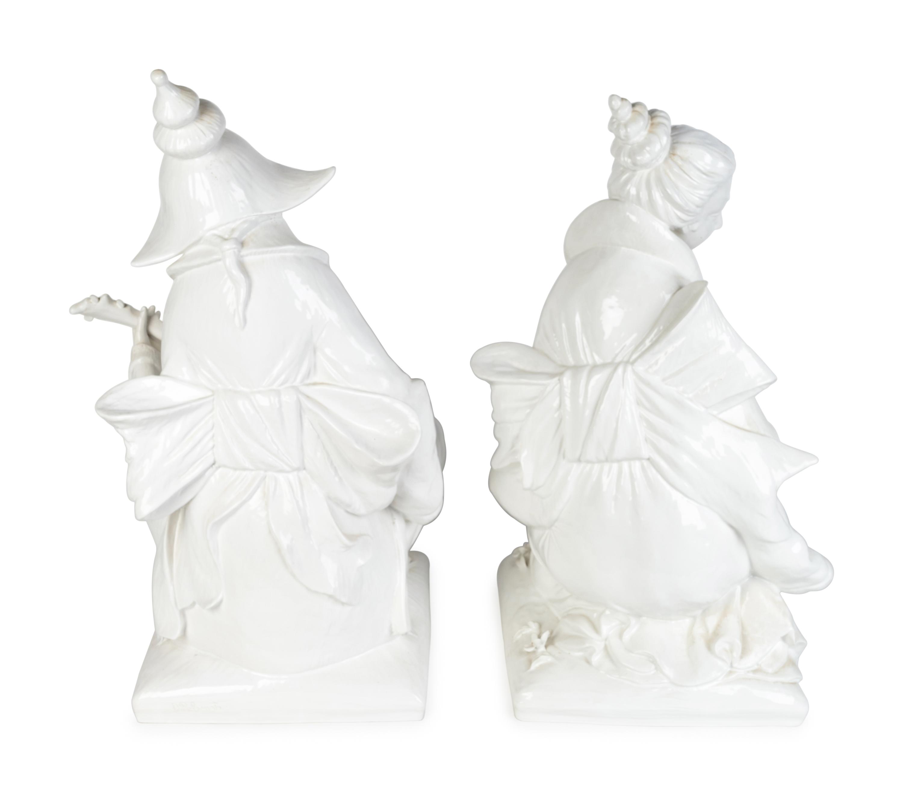 A Pair of Italian White Glazed Ceramic Chinoiserie Figures — 20TH CENTURY