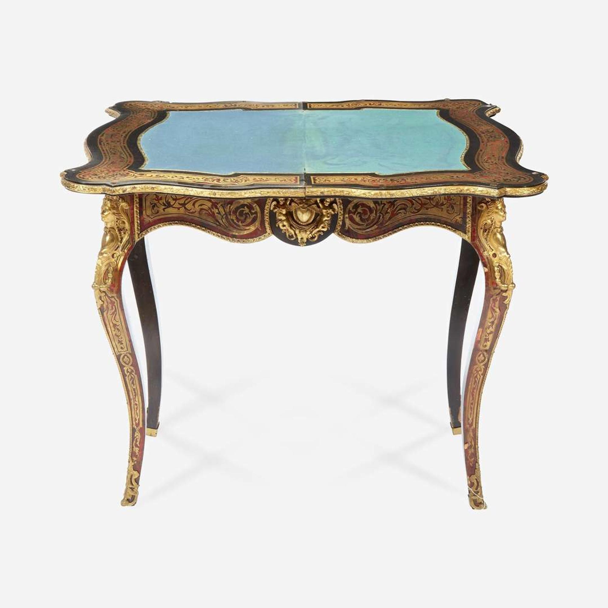 A Napoleon III Tortoiseshell and Brass Boulle Marquetry Fold-Over Top Games Table* circa 1870