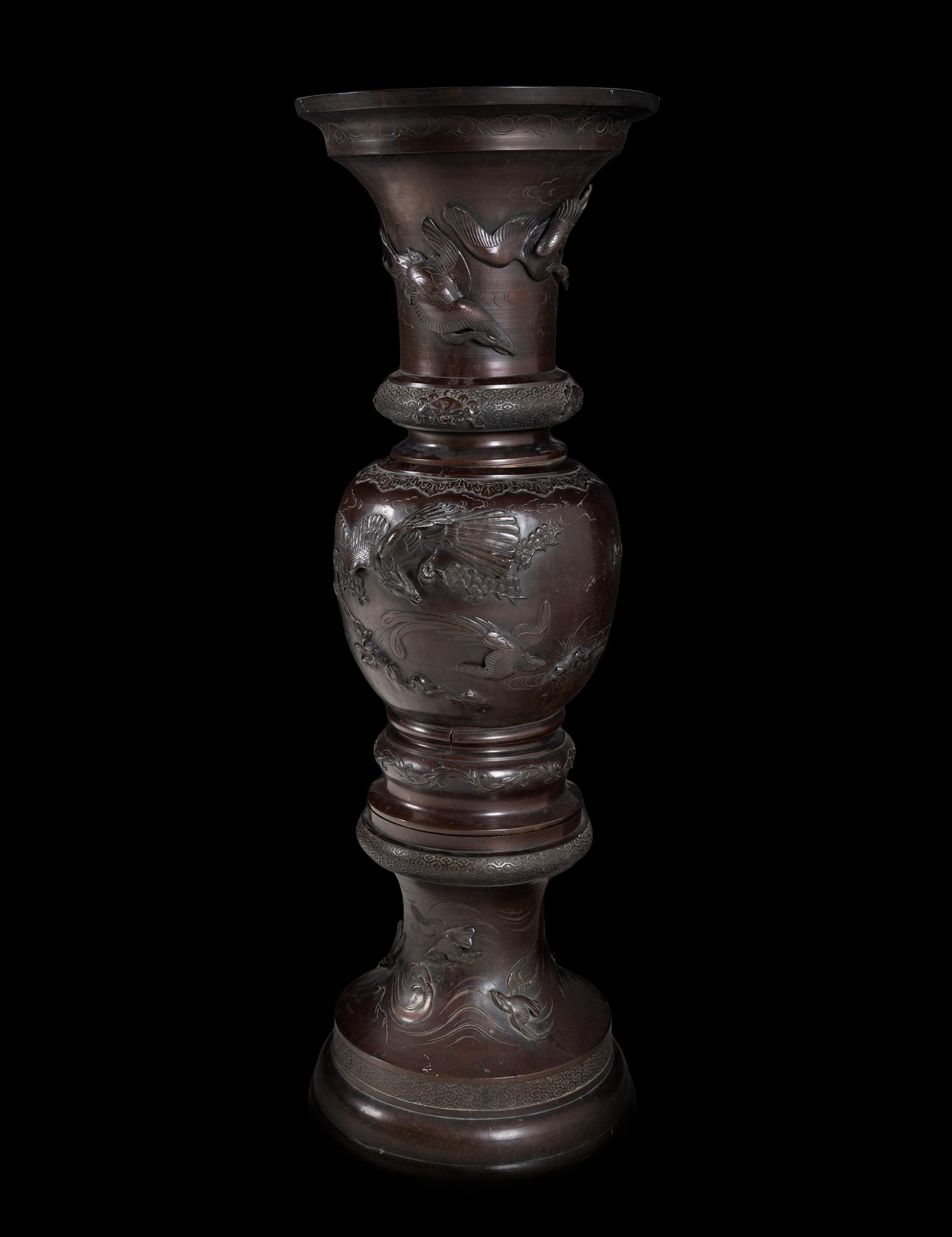 A Large Japanese Patinated Bronze Floor Vase