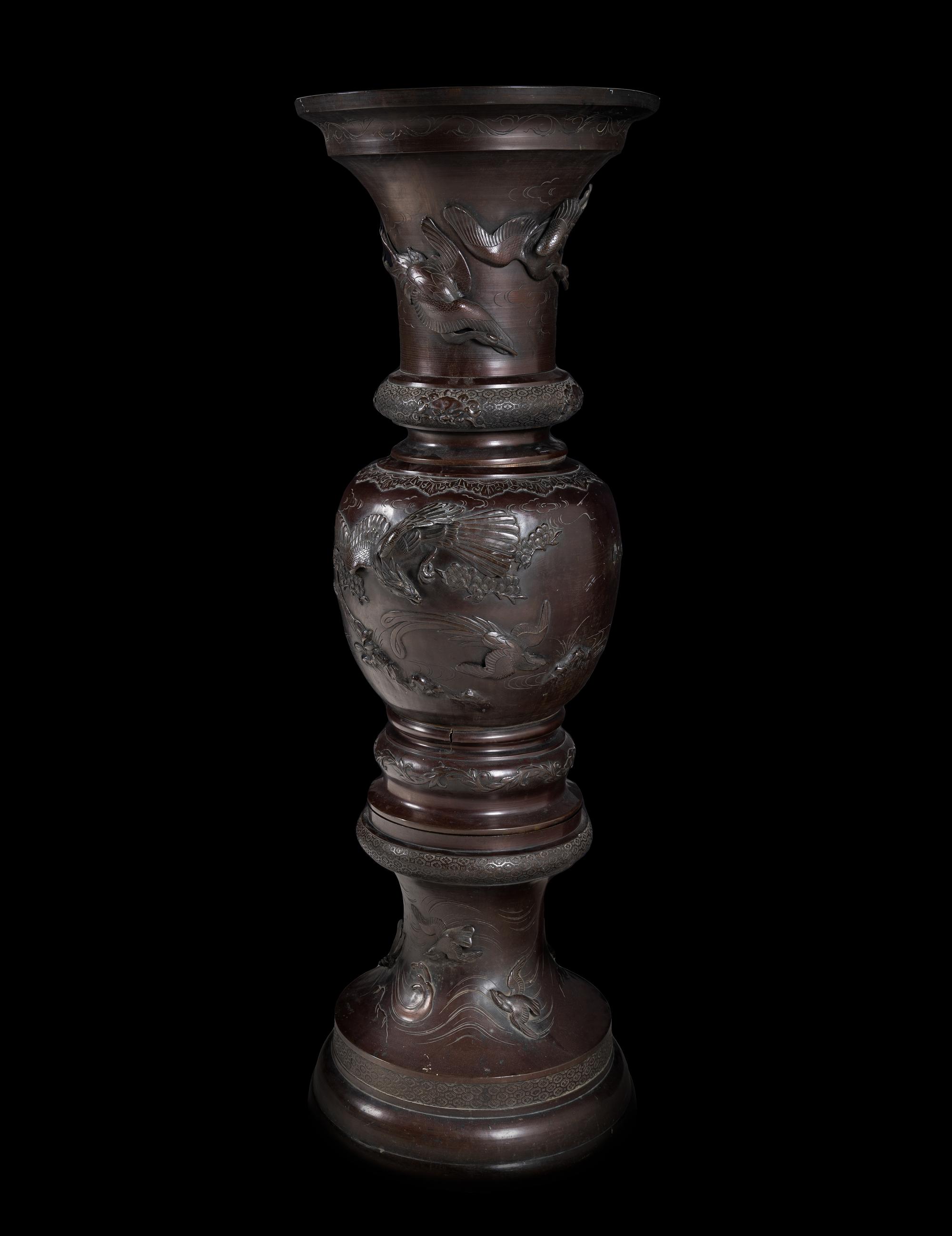 A Large Japanese Patinated Bronze Floor Vase