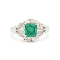 PLATINUM, EMERALD, AND DIAMOND RING