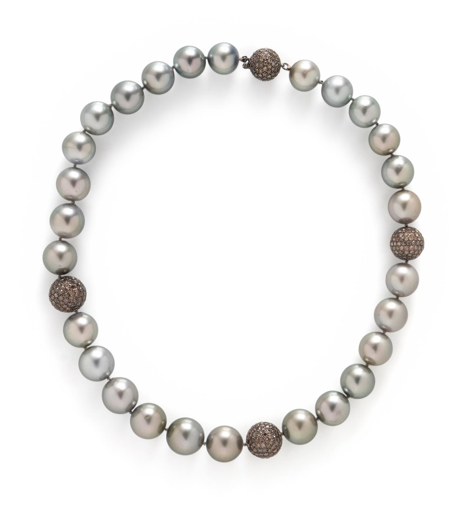 TAHITIAN CULTURED PEARL AND COLORED DIAMOND NECKLACE