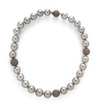 TAHITIAN CULTURED PEARL AND COLORED DIAMOND NECKLACE