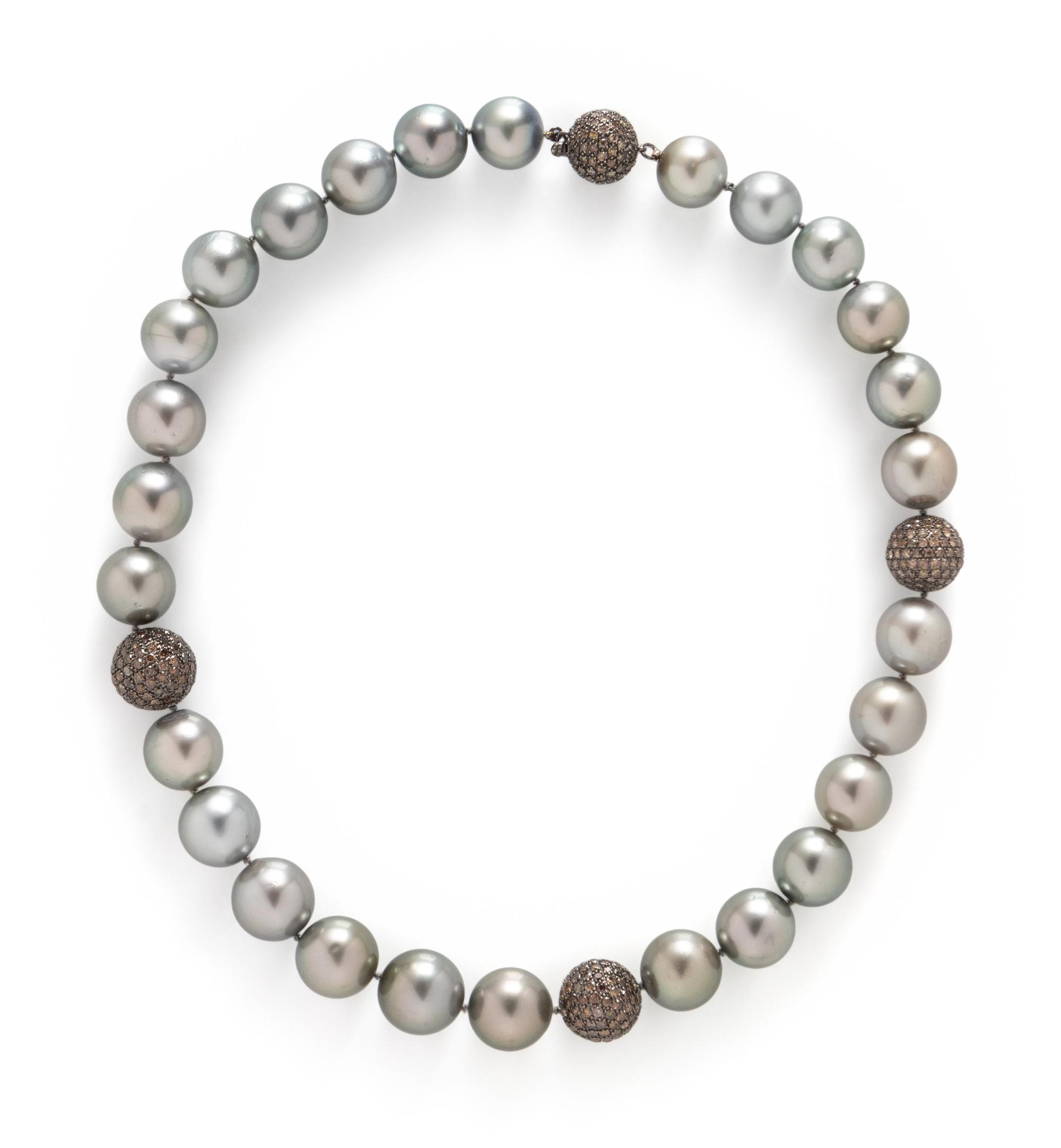 TAHITIAN CULTURED PEARL AND COLORED DIAMOND NECKLACE