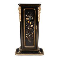 A Napoleon III Style Ebonized, Hardstone-Inset and Gilt Bronze Mounted Pedestal Cabinet