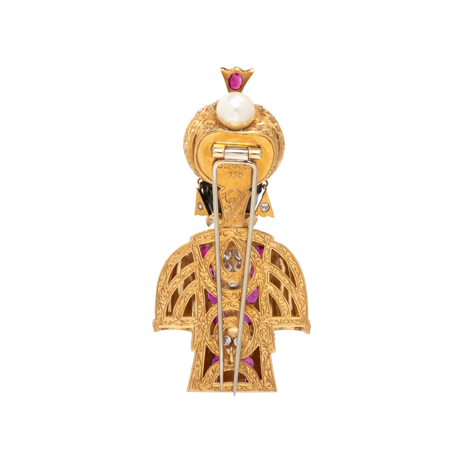 NARDI, YELLOW GOLD, RUBY AND DIAMOND BLACKAMOOR BROOCH