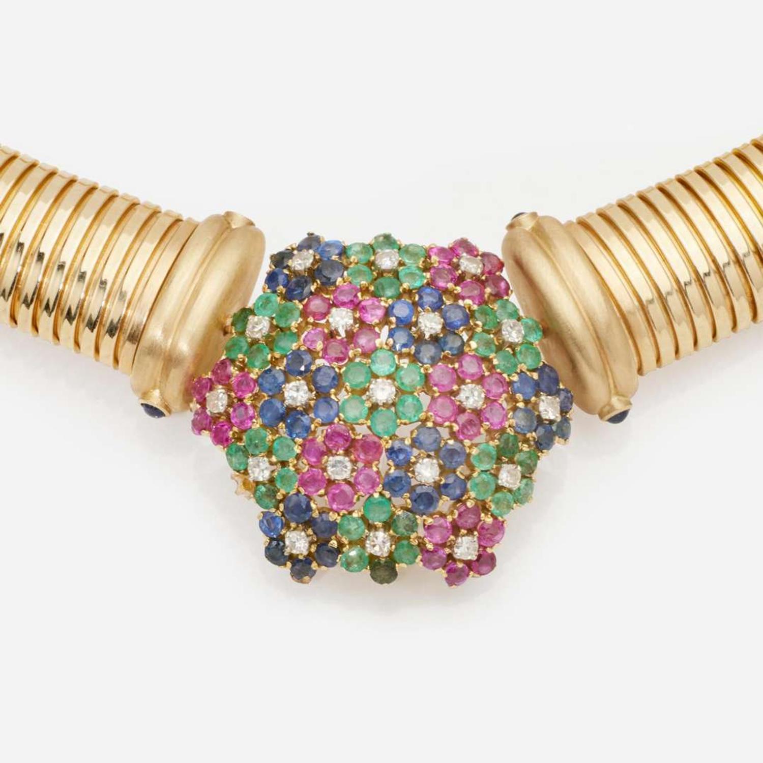 A 14K Yellow Gold and Gemstone Necklace
