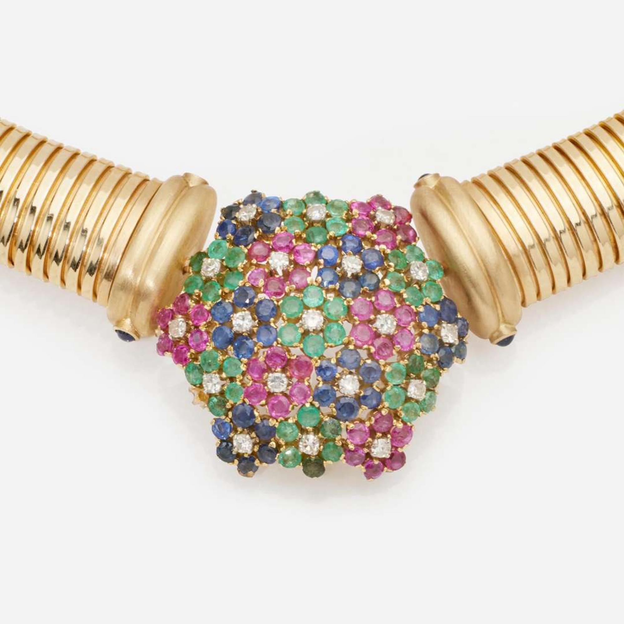 A 14K Yellow Gold and Gemstone Necklace