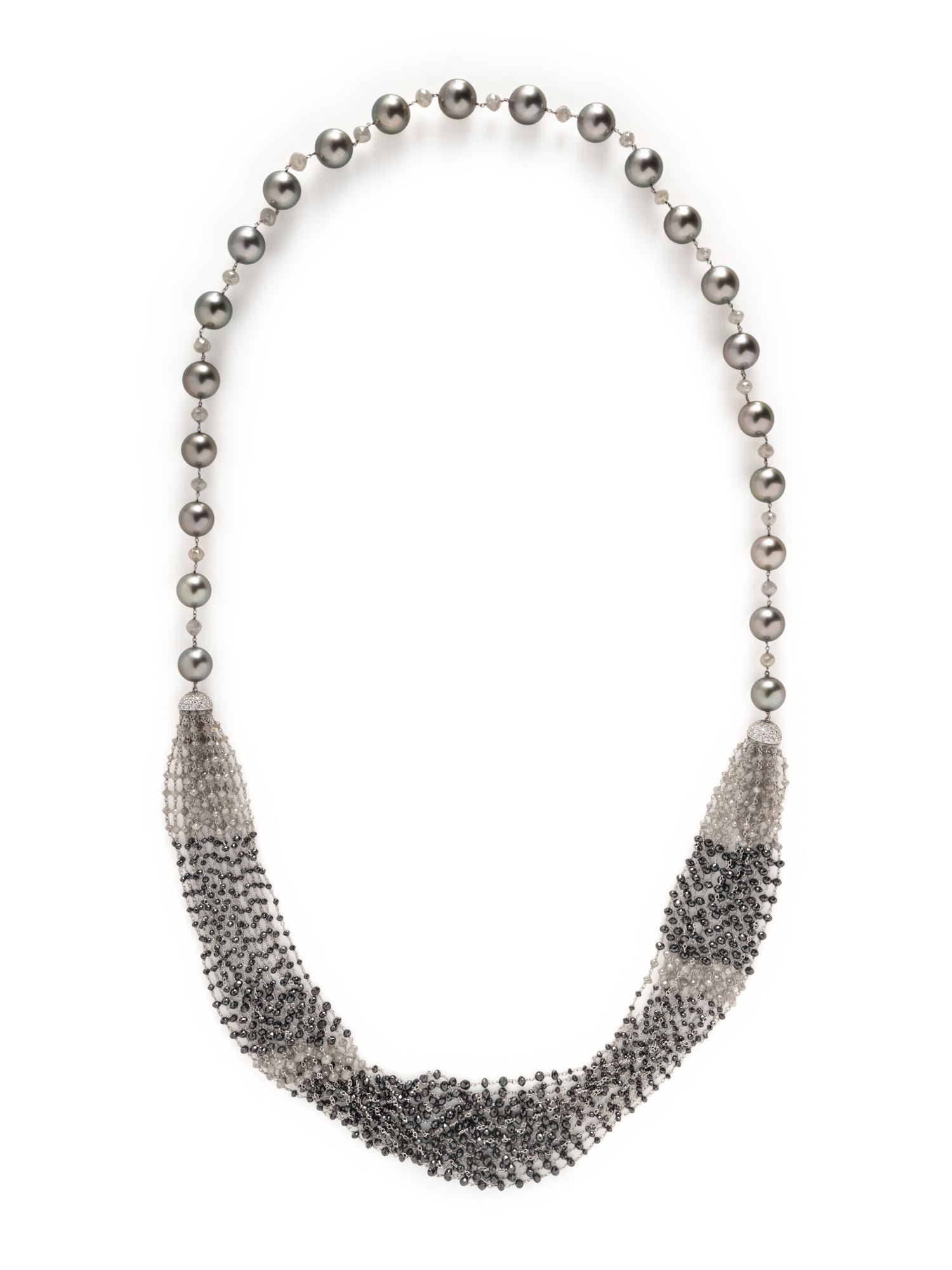 TAHITIAN CULTURED PEARL, DIAMOND, AND BLACK DIAMOND NECKLACE