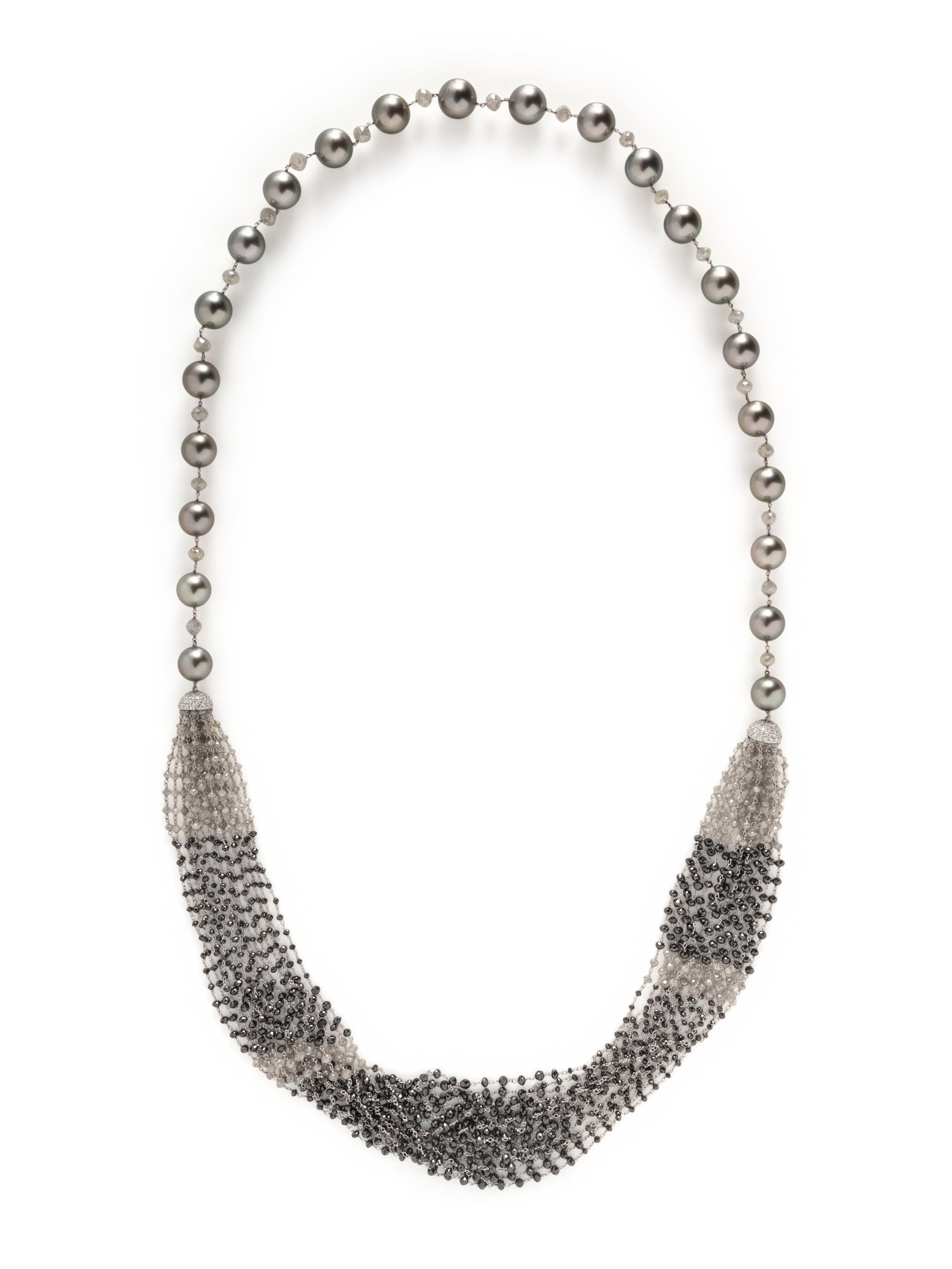 TAHITIAN CULTURED PEARL, DIAMOND, AND BLACK DIAMOND NECKLACE