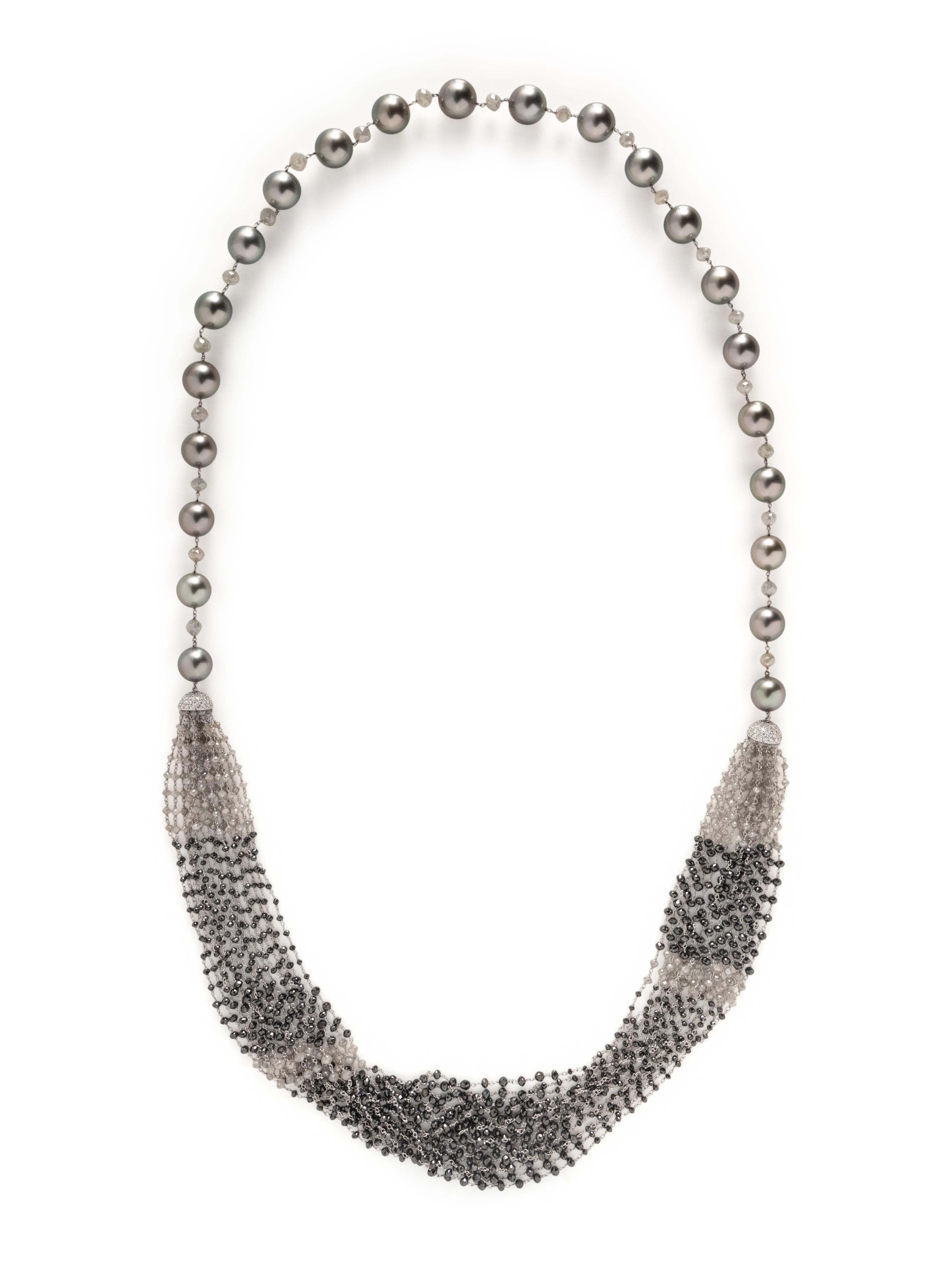 TAHITIAN CULTURED PEARL, DIAMOND, AND BLACK DIAMOND NECKLACE