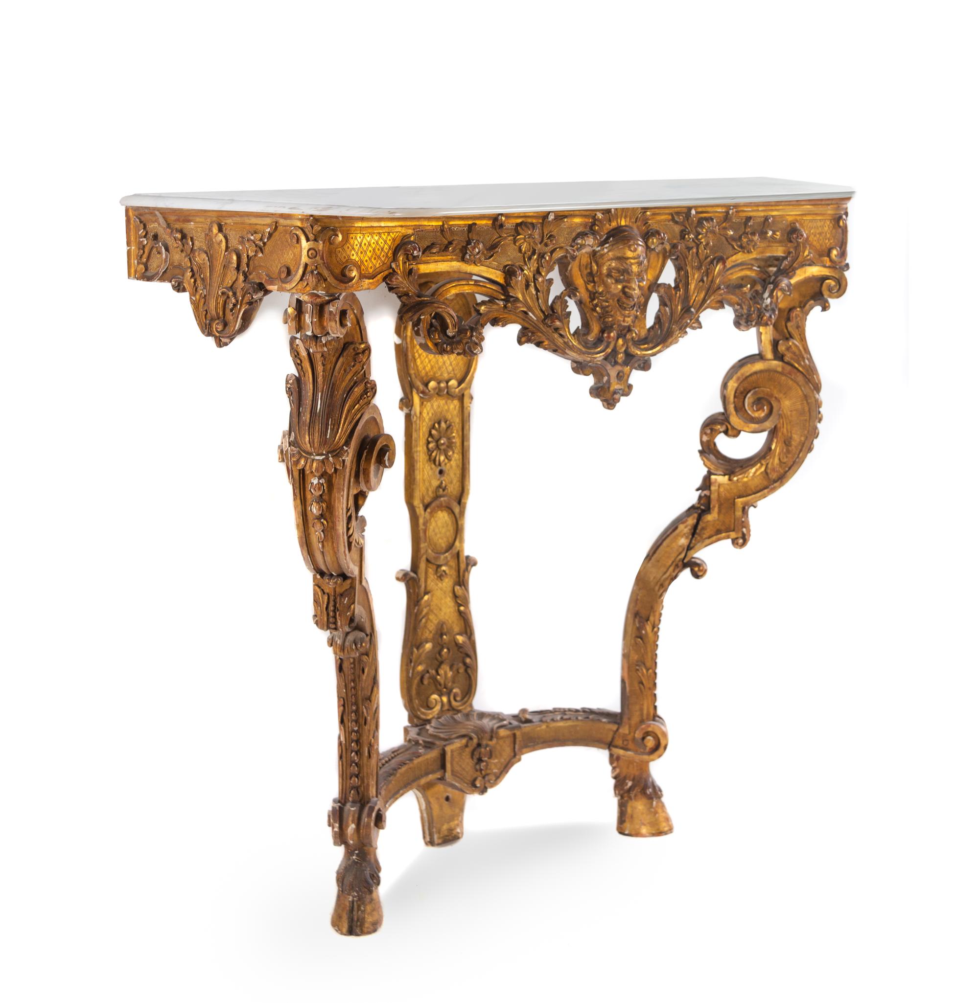 A Louis XV Style Giltwood Marble-Top Console Table