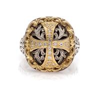 A Sterling Silver and 18 Karat Yellow Gold 'Diamond Classics' Cross Ring, Konstantino, 12.50 dwts.