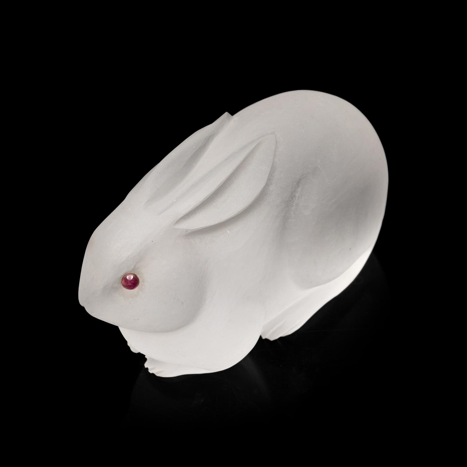 A Carved Rock Crystal and Sapphire Inset Figure of a Rabbit