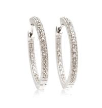A Pair of 14 Karat White Gold and Diamond Inside Out Hoop Earrings, 3.20 dwts.