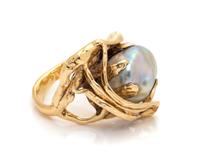 A Yellow Gold and Cultured Baroque Pearl Ring,