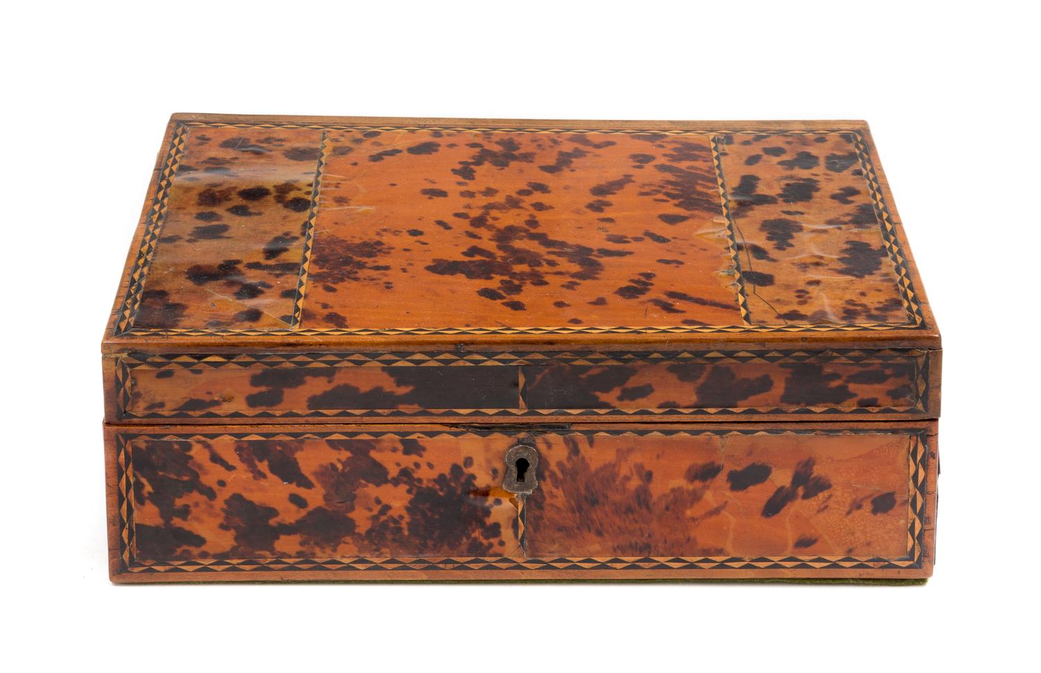 A Regency Tortoise Shell Veneered Jewelry Box Height 4 x width 11 3/4 x depth 8 inches. — CIRCA 1820