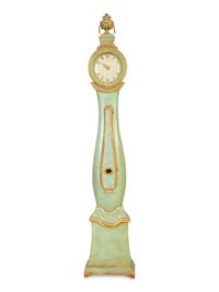 A Swedish Green Painted and Parcel Gilt Longcase Clock