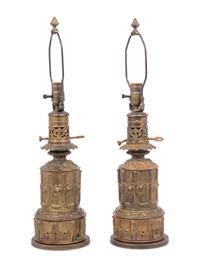 A Pair of French Gilt Metal Fluid Lamps Converted to Electricity