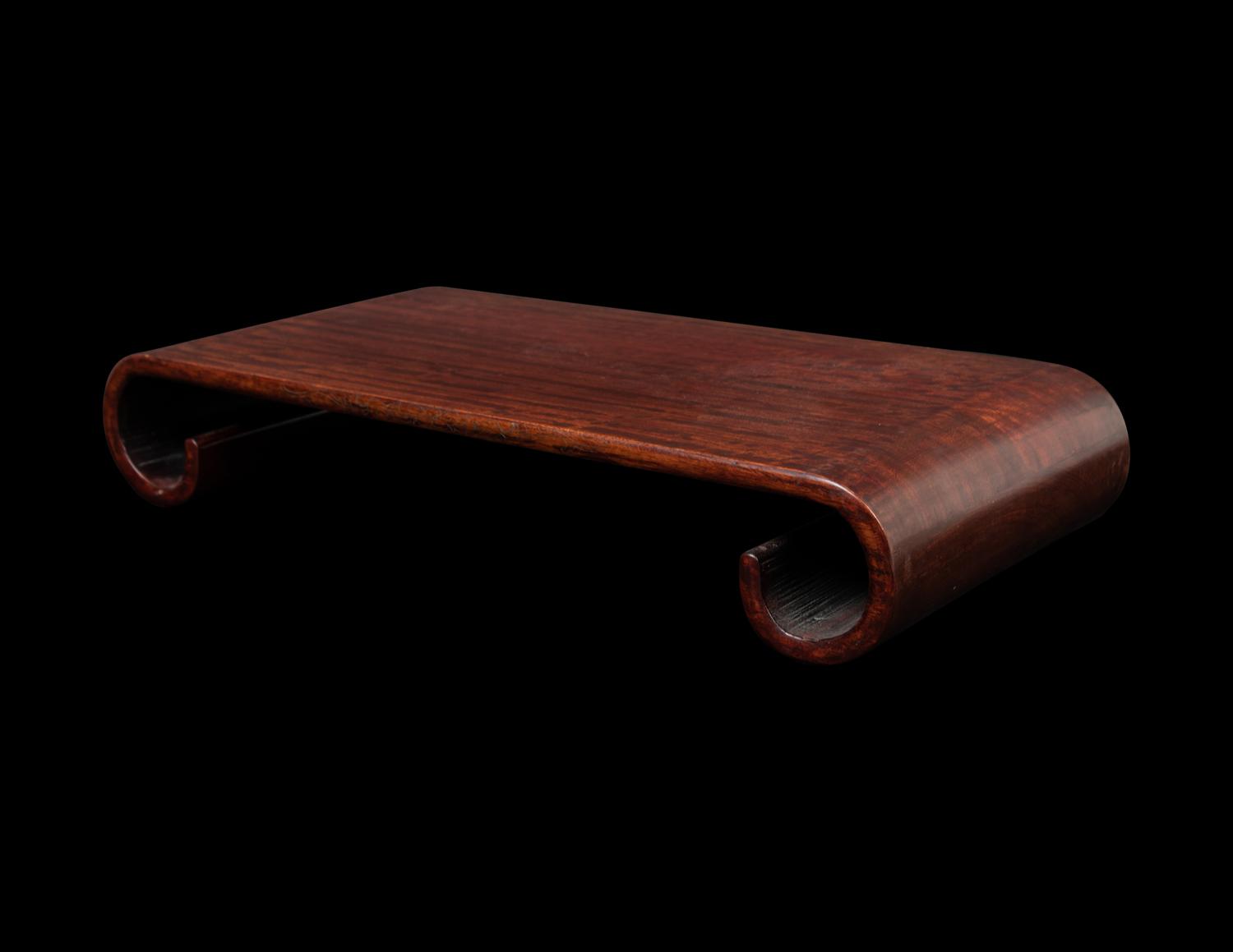 A Chinese Silver Wire Inlaid Scroll-Form Hardwood Stand