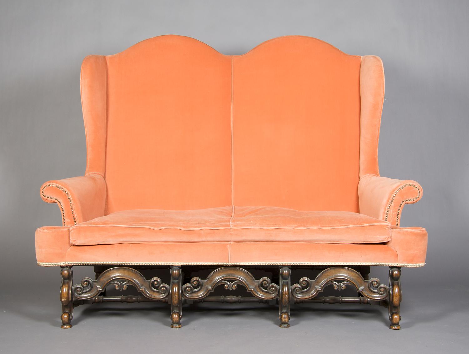 A Renaissance Revival Settee, Height 56 inches.