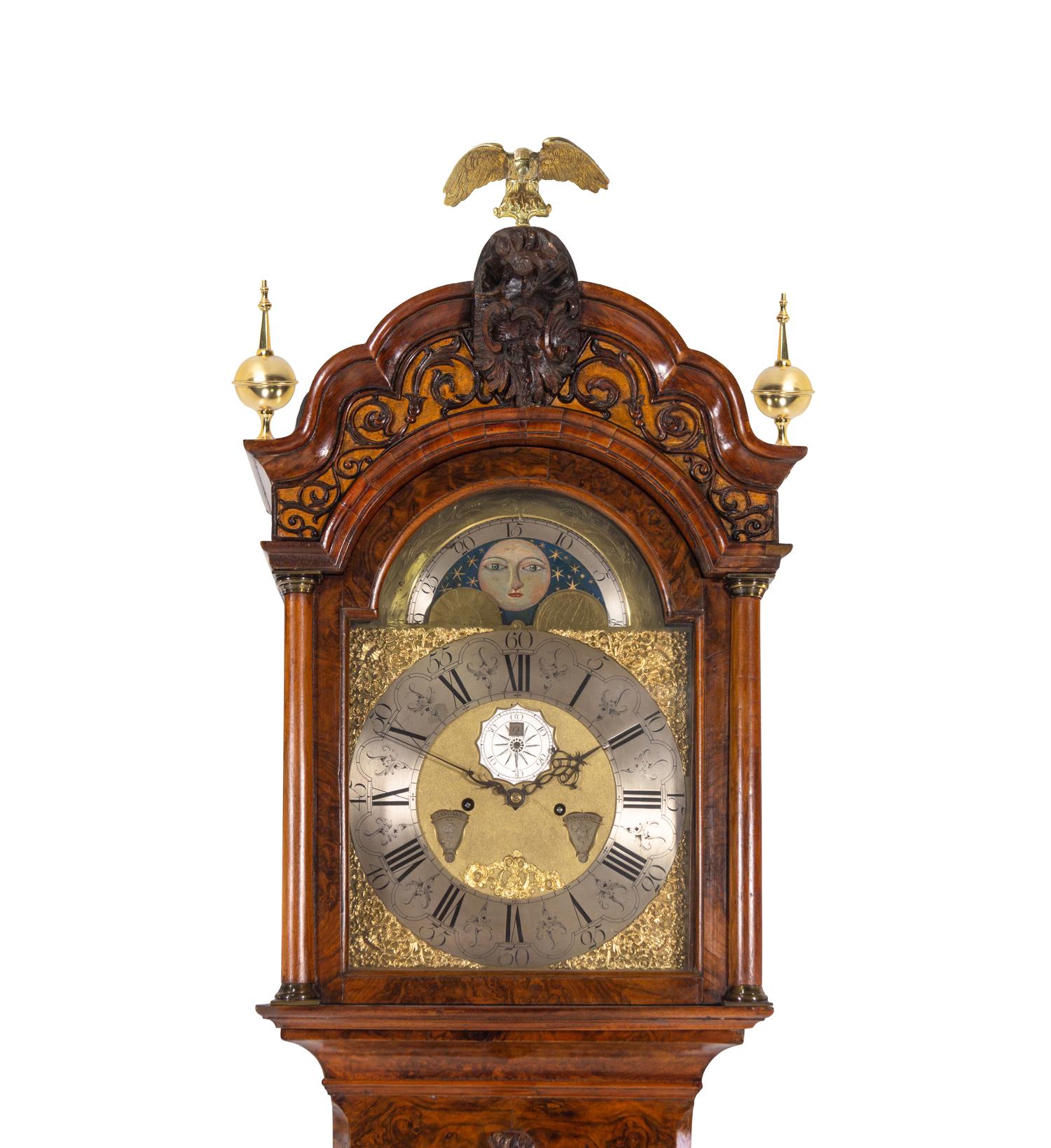 A Dutch Gilt Bronze Mounted Burl Walnut Tall Case Clock
