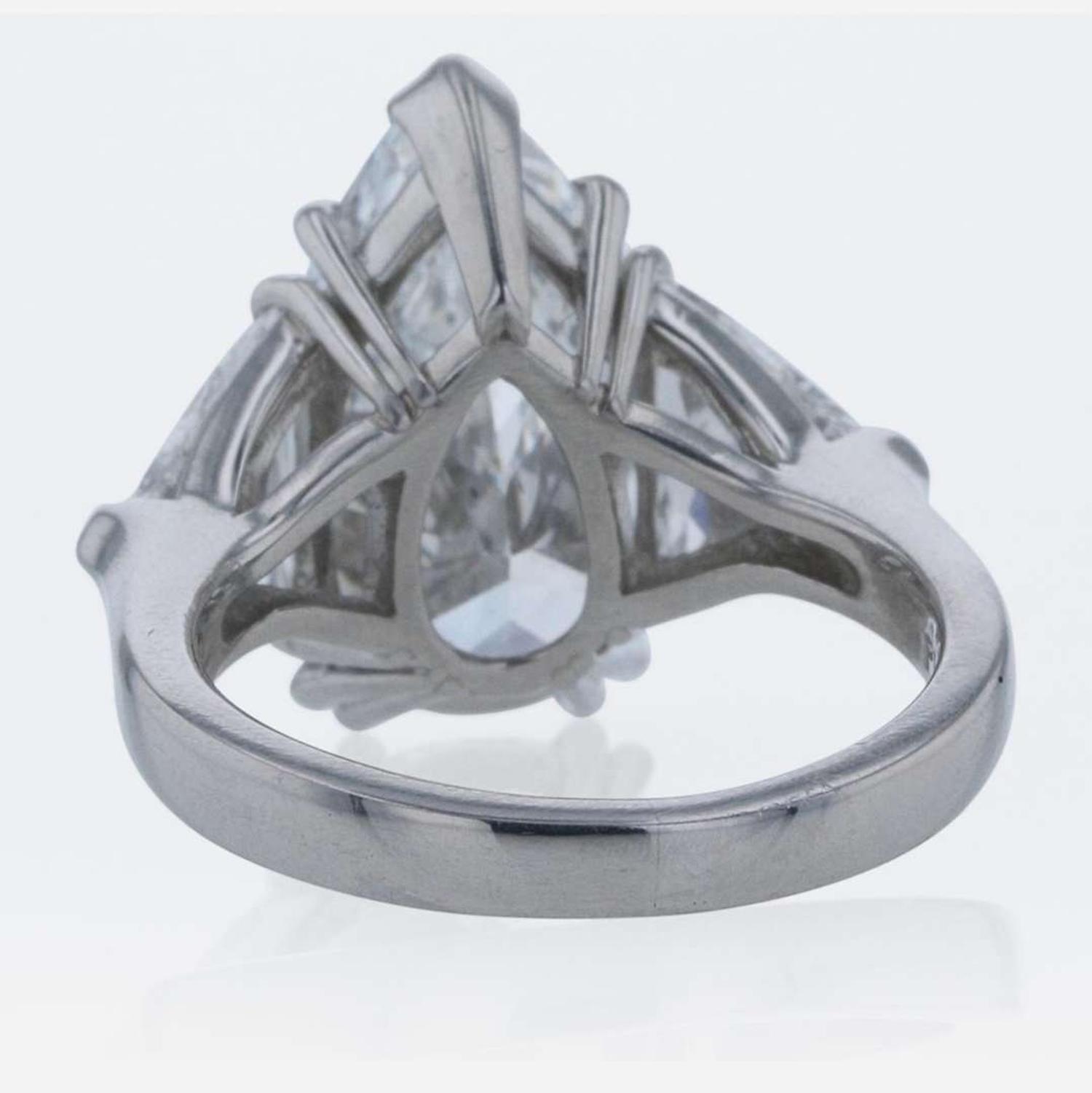 Three-Stone Diamond and Platinum Ring 5.97 Carat Pear-Shape Diamond, GIA Certified